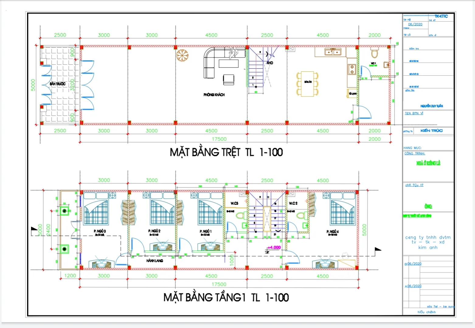 Thiết kế v&agrave; thi c&ocirc;ng nh&agrave; phố 5x20 - X&acirc;y Dựng Kim Anh