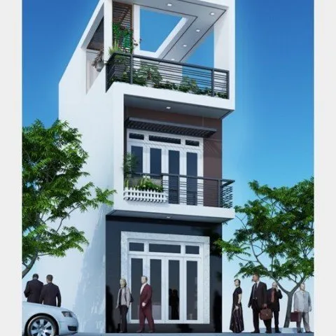 Phối cảnh 3D mặt tiền nh&agrave; phố 2 tầng tại Quận B&igrave;nh T&acirc;n với đường n&eacute;t khỏe khoắn, hiện đại