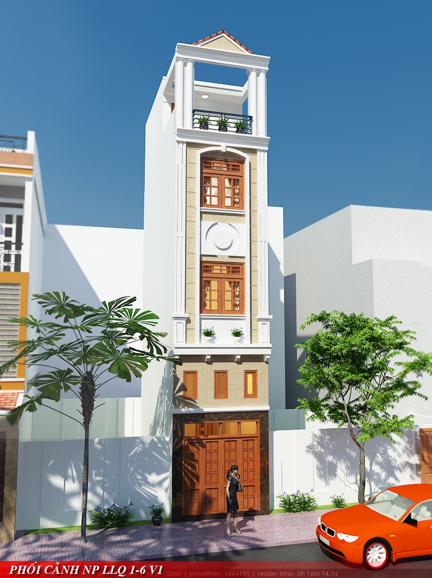 Phối cảnh 3D mặt tiền nhà 3 tầng 4x20m tại hẻm 341 Lạc Long Quân, Quận 11