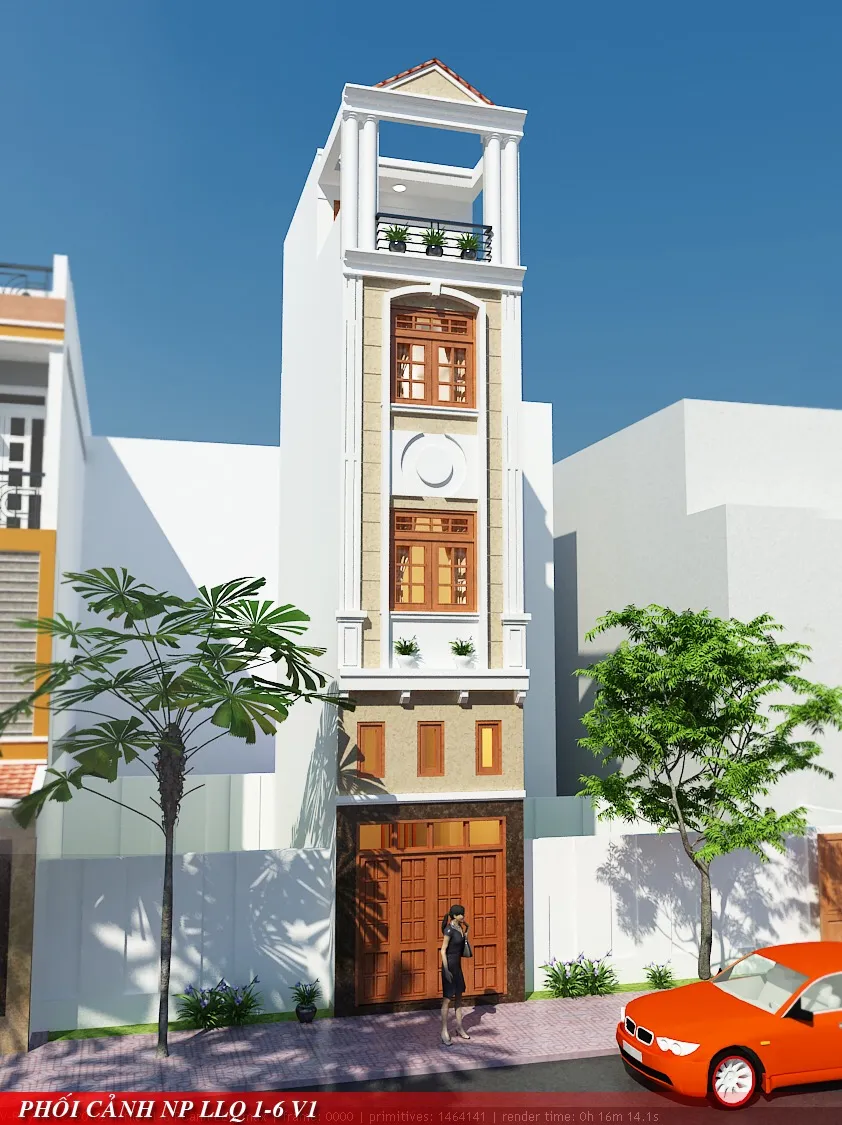 Phối cảnh 3D mặt tiền nh&agrave; 3 tầng 4x20m tại hẻm 341 Lạc Long Qu&acirc;n, Quận 11