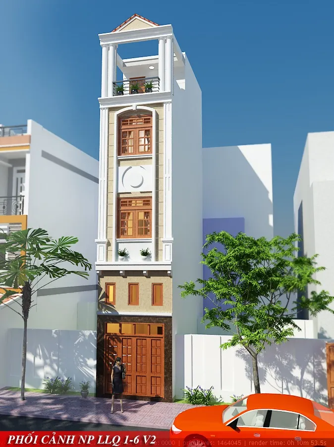 Phối cảnh 3D mặt tiền nh&agrave; 3 tầng 4x20m tại hẻm 341 Lạc Long Qu&acirc;n, Quận 11