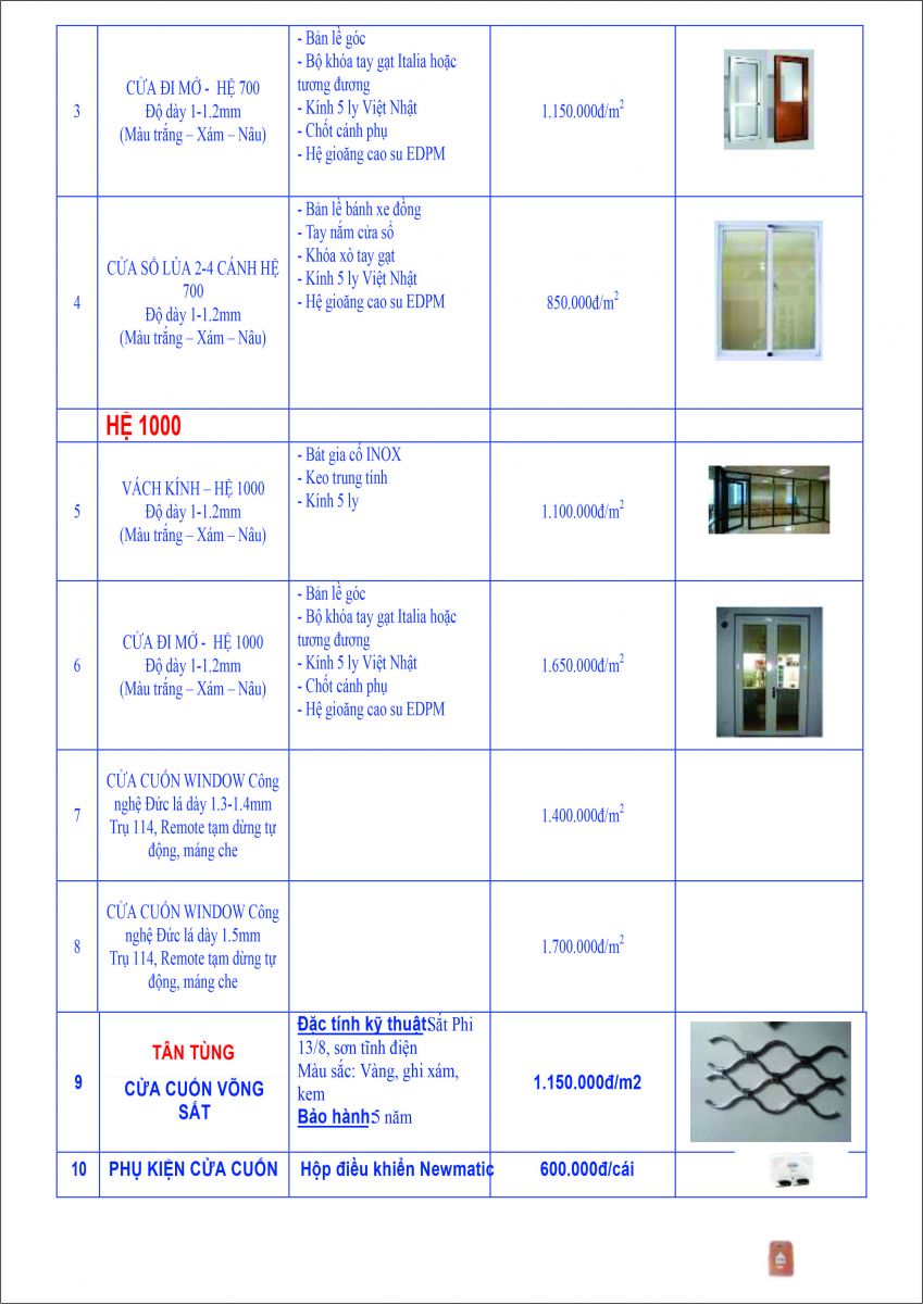 bao gia cua nhom Xingfa