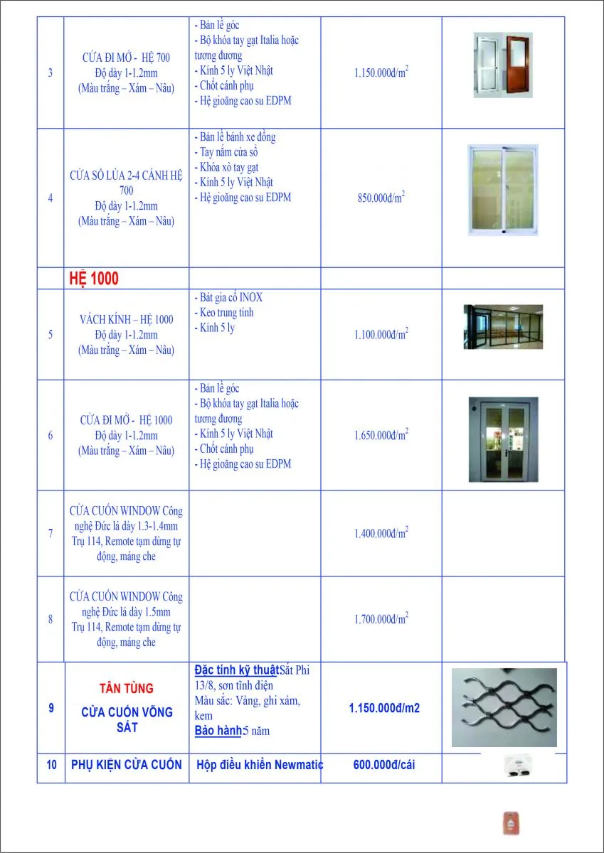 bao gia cua nhom Xingfa