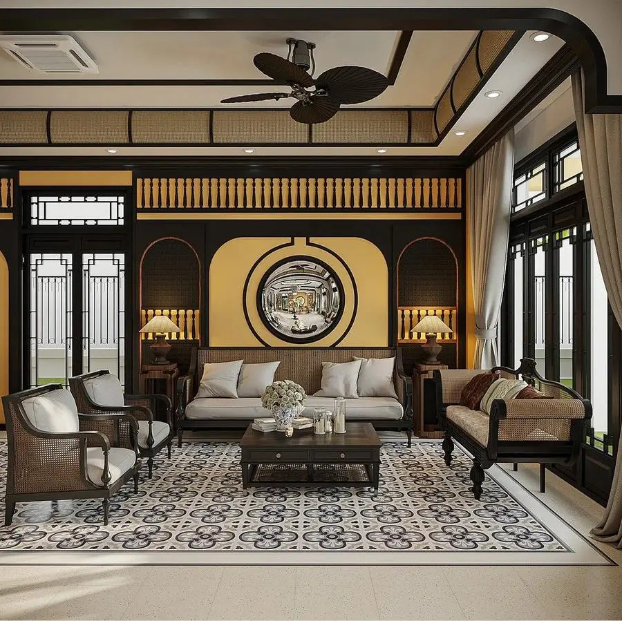 Ph&ograve;ng kh&aacute;ch phong c&aacute;ch Đ&ocirc;ng Dương