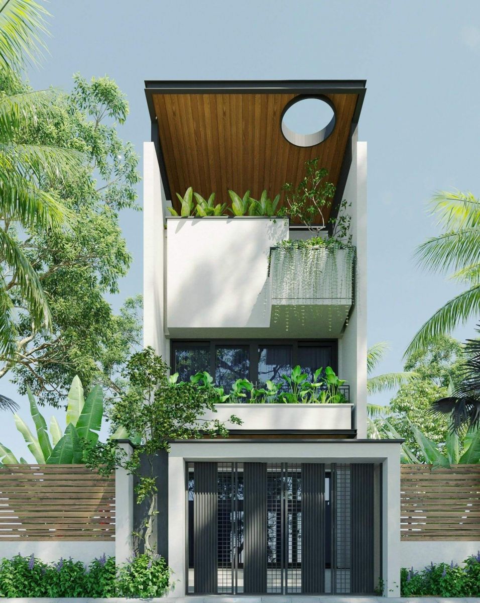 Mặt tiền nhà hướng tây theo phong cách xanh