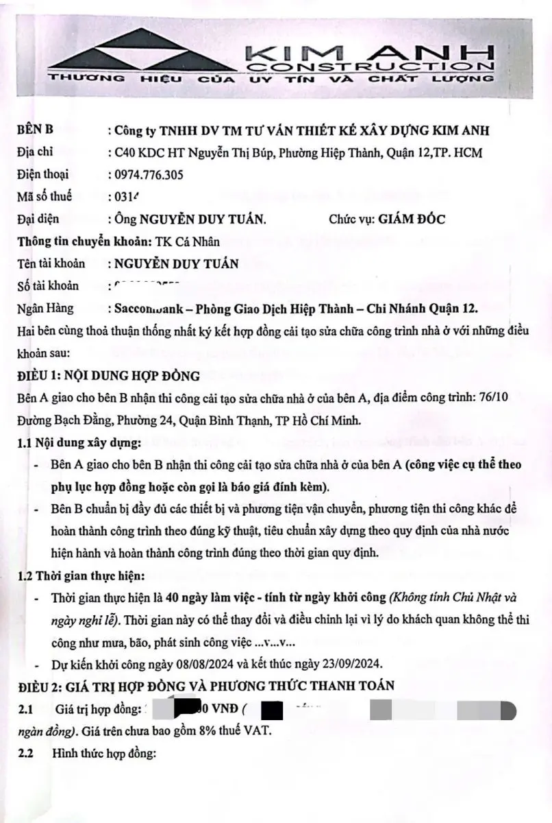 hợp đồng sửa nh&agrave; giữa 2 b&ecirc;n