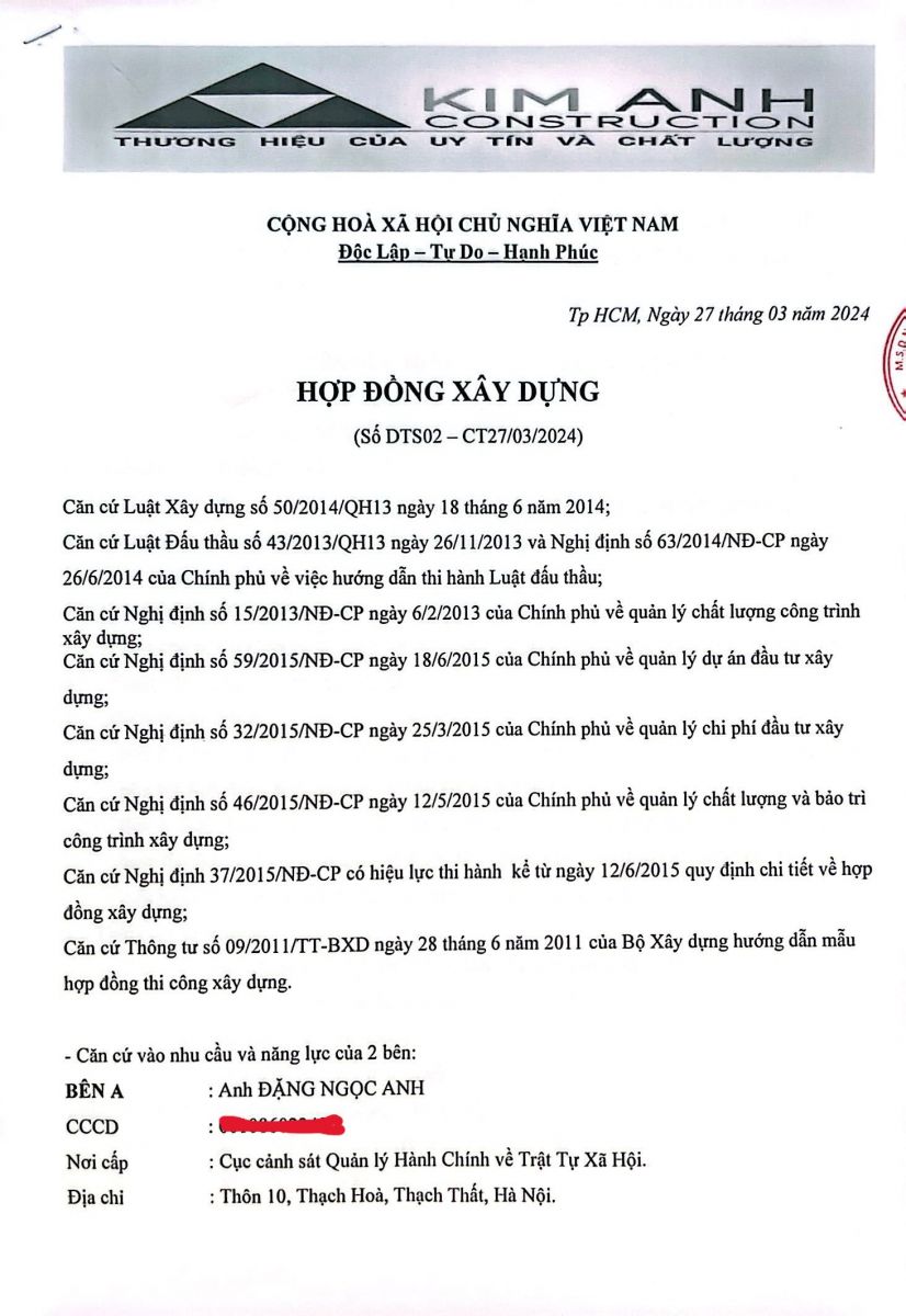 hợp đồng thi công sửa nhà trọn gói