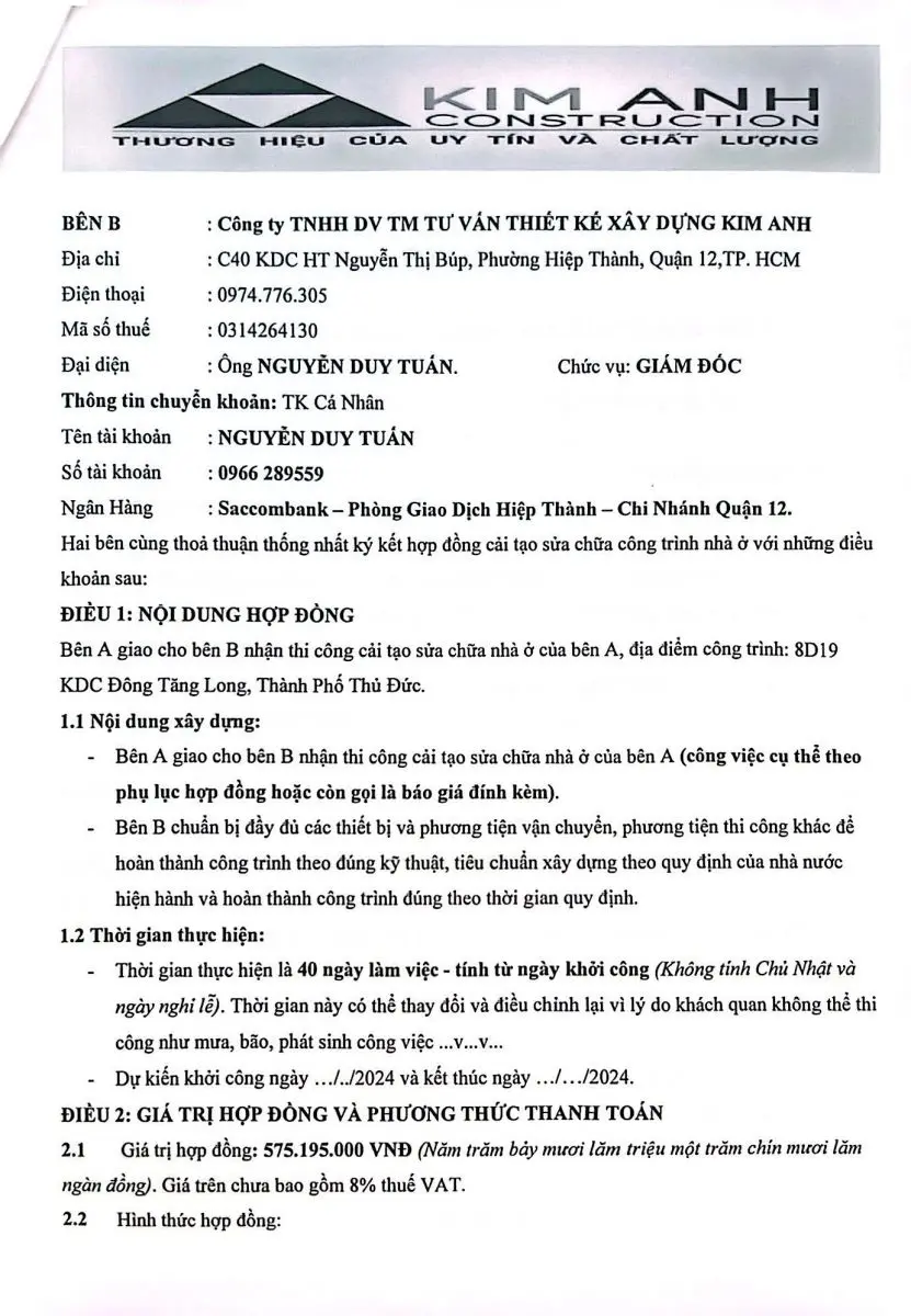 hợp đồng thi c&ocirc;ng sửa nh&agrave; trọn g&oacute;i