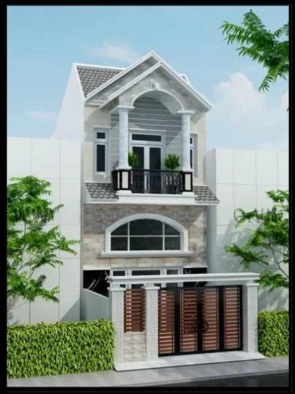 Mẫu thiết kế nh&agrave; phố 2 tầng m&aacute;i th&aacute;i