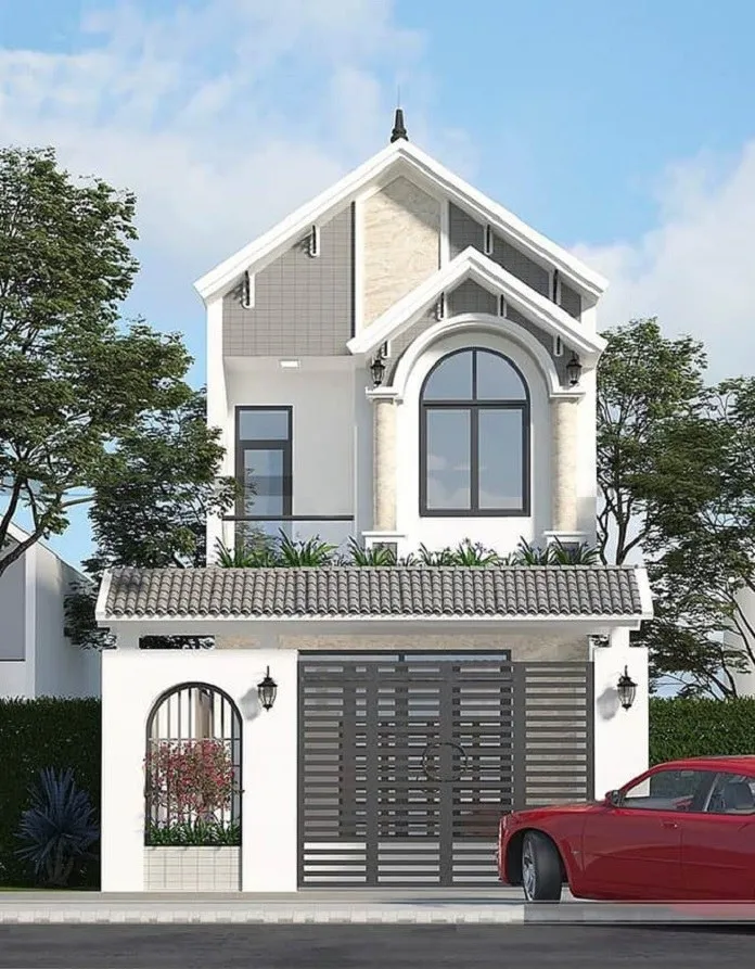 Mẫu thiết kế nh&agrave; phố 2 tầng m&aacute;i th&aacute;i