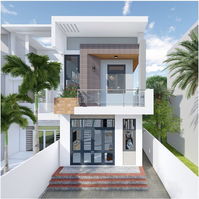 Mẫu thiết kế nhà phố 2 tầng mái bằng đơn giản