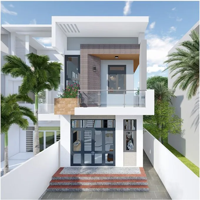 Mẫu thiết kế nh&agrave; phố 2 tầng m&aacute;i bằng đơn giản