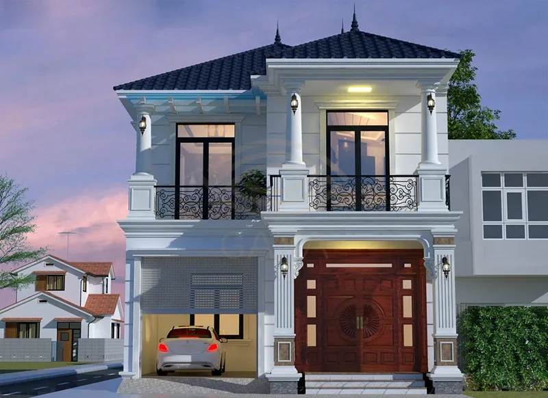 Biệt thự 2 tầng chữ L đơn giản