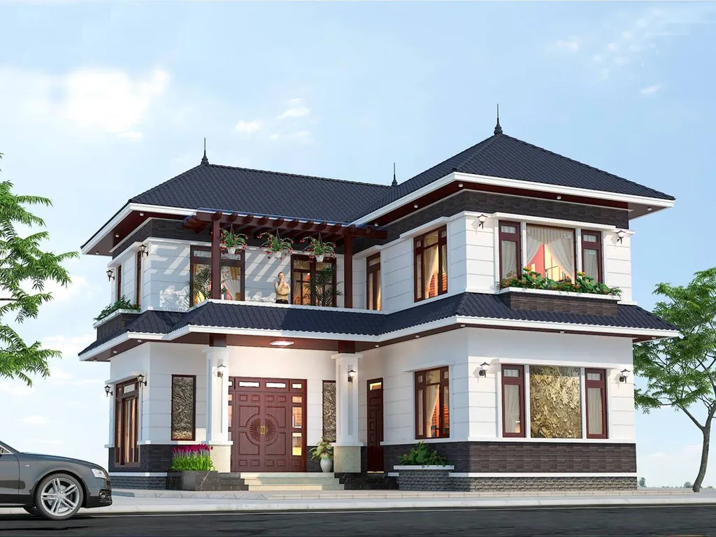 Biệt thự 2 tầng chữ L mái Nhật