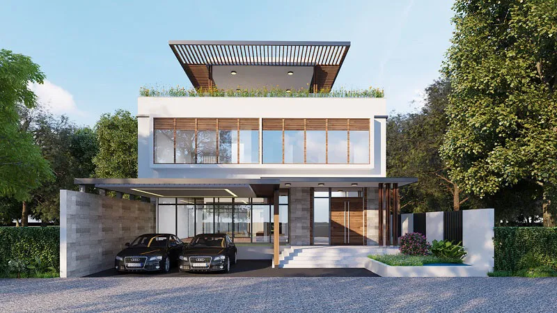 Biệt thự 2 tầng hiện đại có kết hợp sân thượng