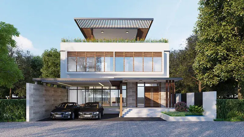 Biệt thự 2 tầng hiện đại c&oacute; kết hợp s&acirc;n thượng