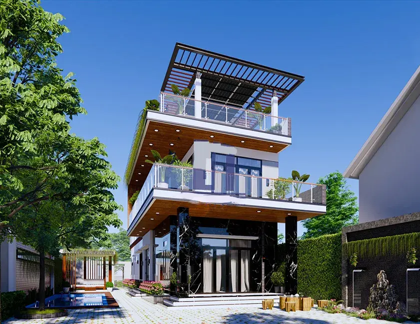 Biệt thự 2 tầng hiện đại c&oacute; s&acirc;n trước