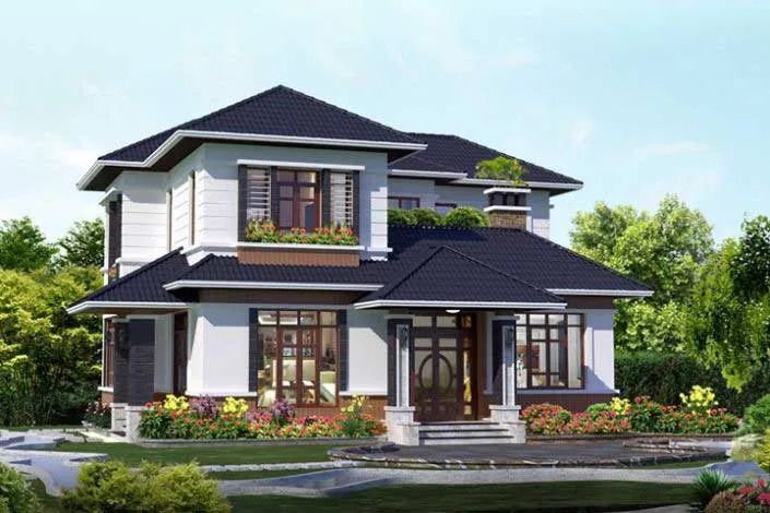 Biệt thự 2 tầng nằm giữa hoa và cây xanh