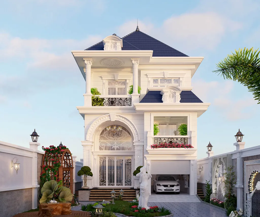 Biệt thự 2 tầng phong cách Pháp mang vẻ đẹp tráng lệ