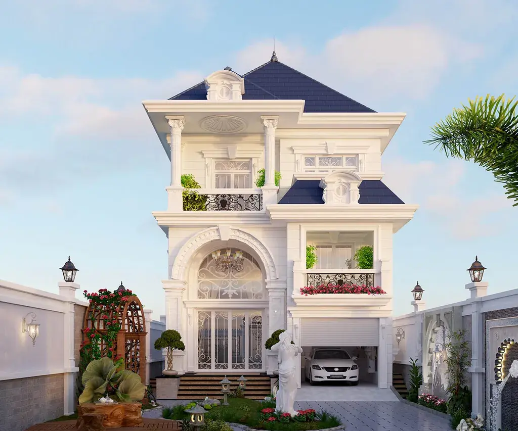 Biệt thự 2 tầng phong c&aacute;ch Ph&aacute;p mang vẻ đẹp tr&aacute;ng lệ