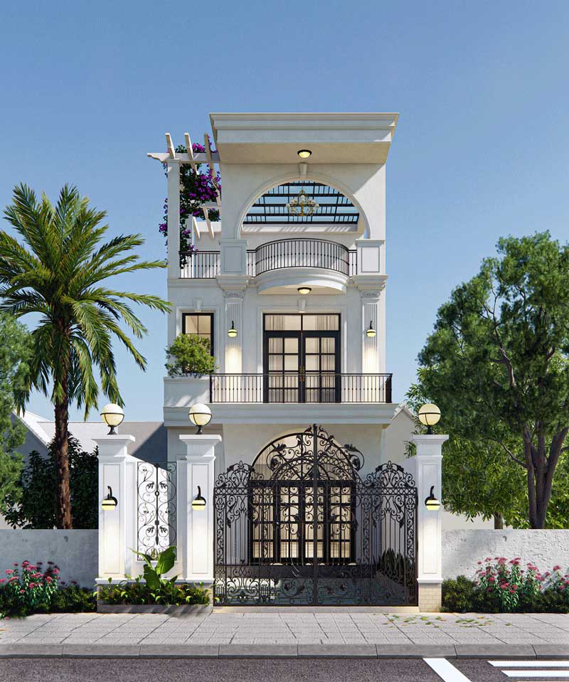 mau nha 2 tang tan co dien 1 tum - www.xaydungkimanh.com