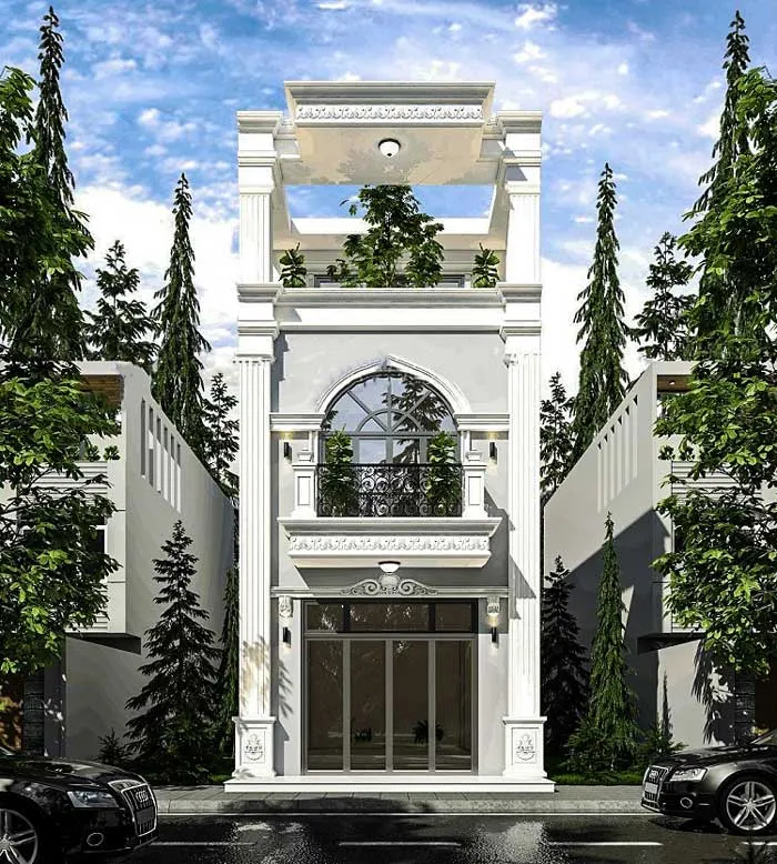 mau nha 2 tang tan co dien 1 tum - www.xaydungkimanh.com