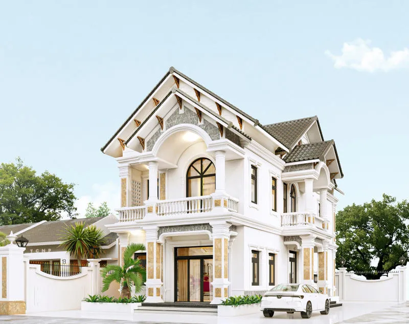 mau nha 2 tang tan co dien 2 mat tien - www.xaydungkimanh.com