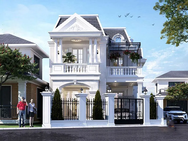 mau nha 2 tang tan co dien gara oto - www.xaydungkimanh.com