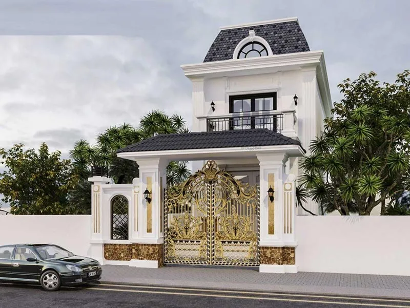 mau nha 2 tang tan co dien gara oto - www.xaydungkimanh.com