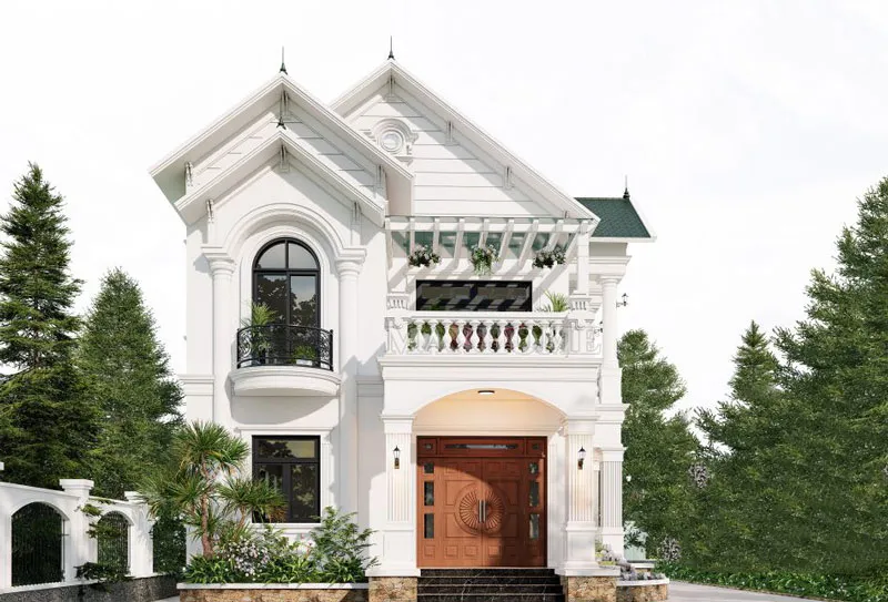 mau nha 2 tang tan co dien san vuon - www.xaydungkimanh.com