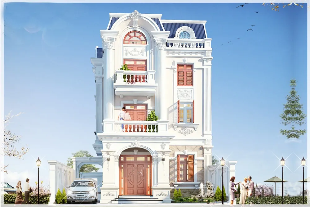 mẫu thiết kế nhà Tân Cổ Điển mái Mansard