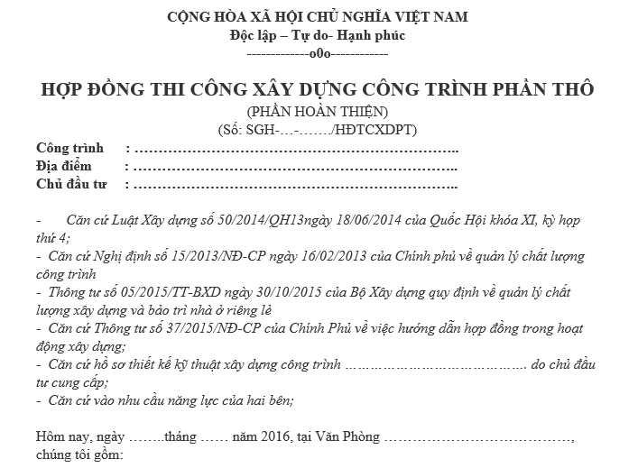 Tại sao cần có hợp đồng xây dựng phần thô?