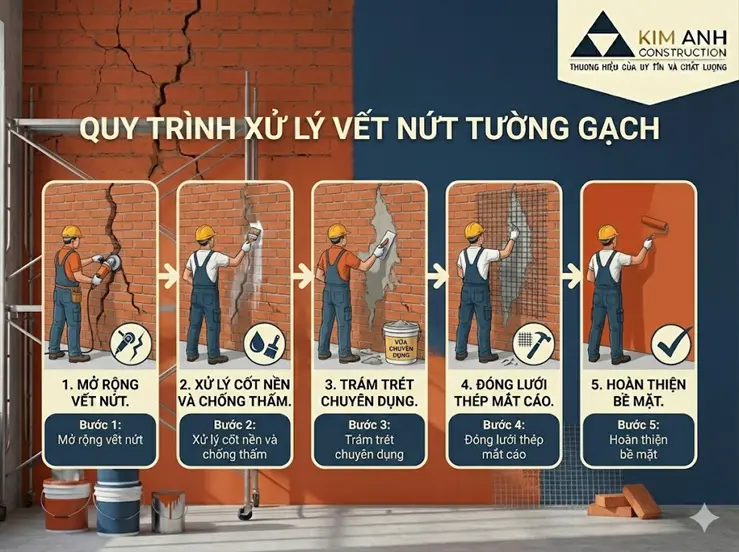 Quy tr&igrave;nh xử l&yacute; vết nứt tường