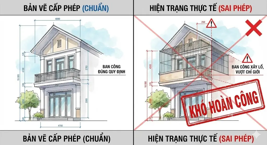 Sai khác giữa bản vẽ và thực tế là nguyên nhân chính khiến hồ sơ hoàn công bị trả về