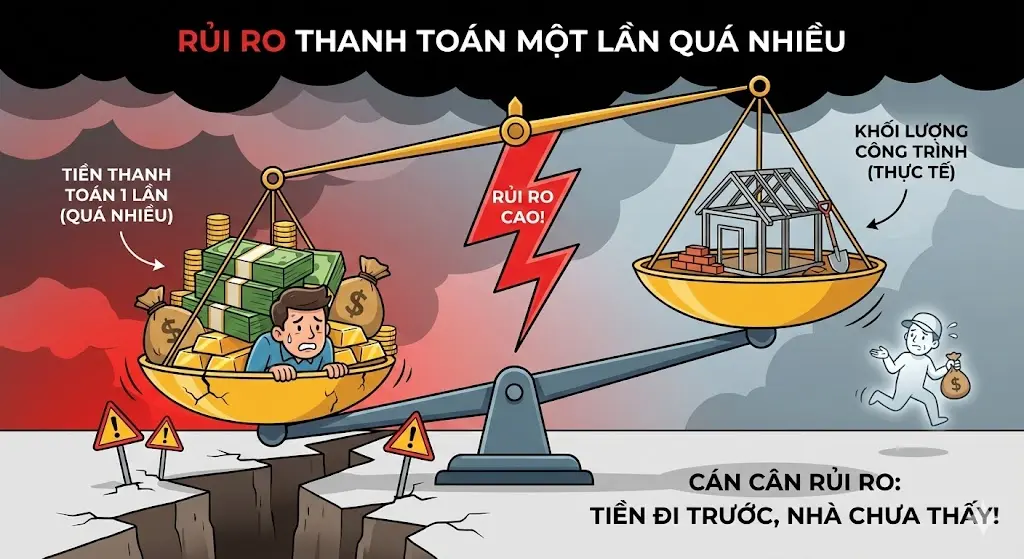 Rủi ro mất kiểm soát khi tạm ứng quá nhiều so với khối lượng thi công thực tế