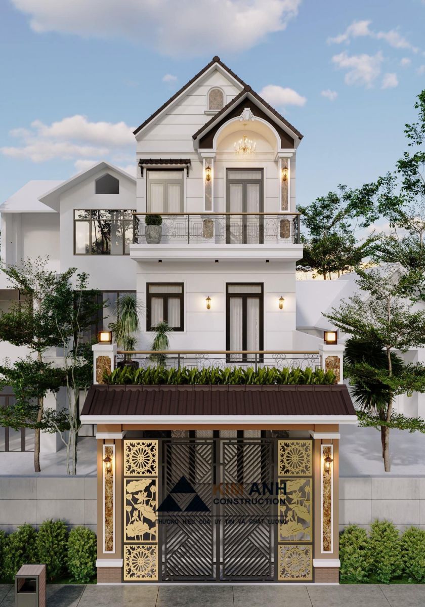 3. Thiết kế thi công nhà phố 3 tầng tân cổ điển, mái thái