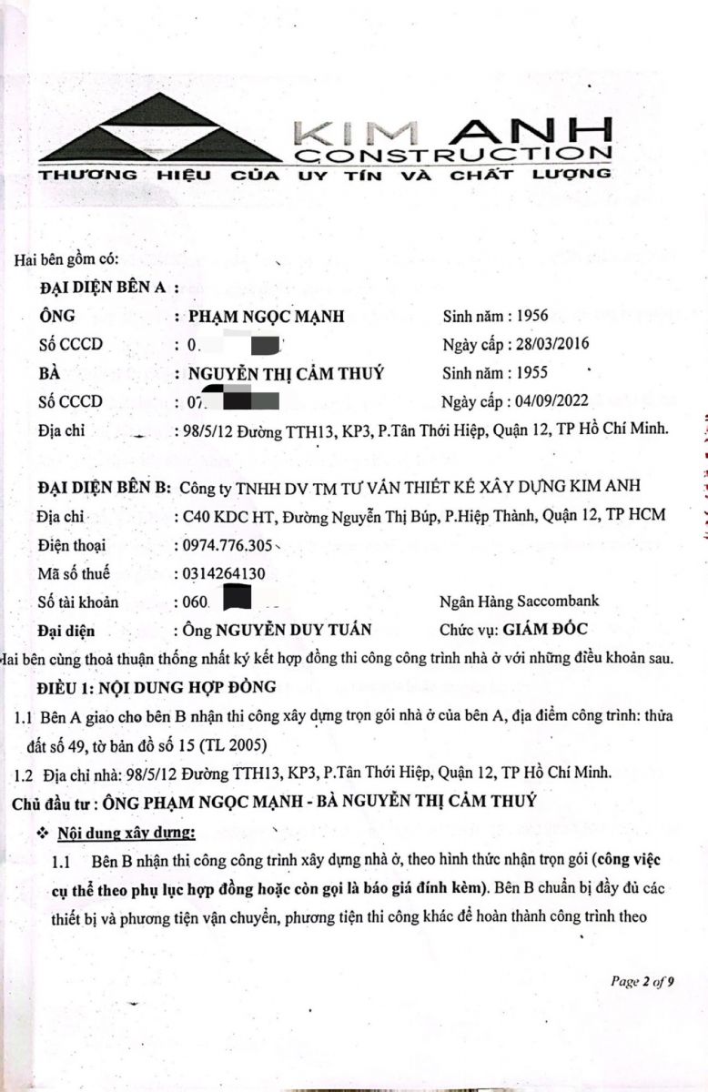 Xây nhà trọn gói Phường Tân Thới Hiệp - Xây Dựng Kim Anh