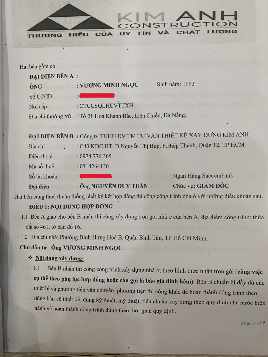 Hợp đồng xây nhà trọn gói Bình Tân - xaydungkimanh.com