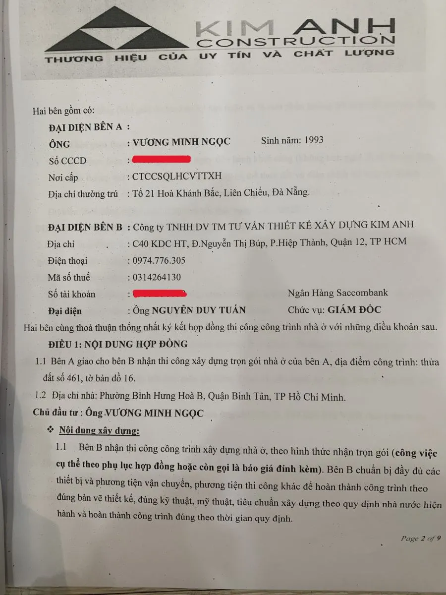 Hợp đồng x&acirc;y nh&agrave; trọn g&oacute;i B&igrave;nh T&acirc;n - xaydungkimanh.com