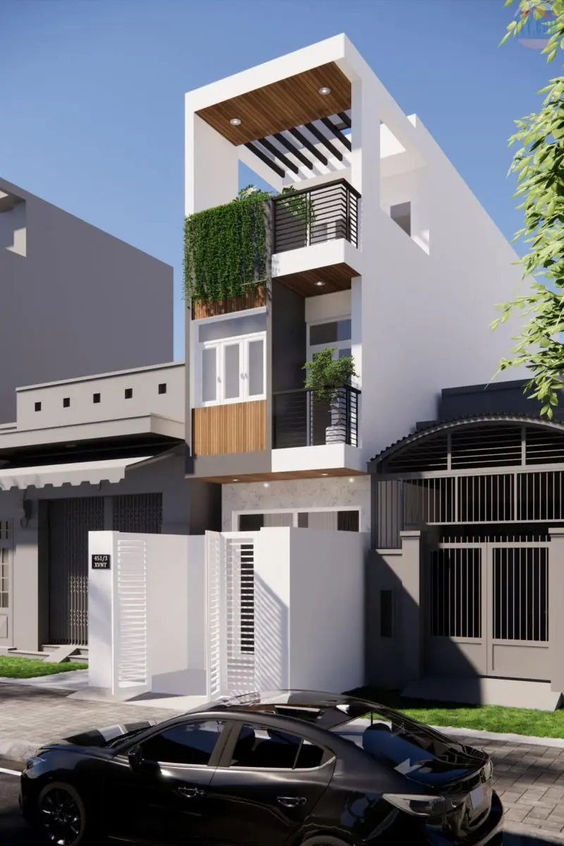 Thiết kế chi tiết mặt tiền nhà 3 tầng hiện đại - Xây Dựng Kim Anh
