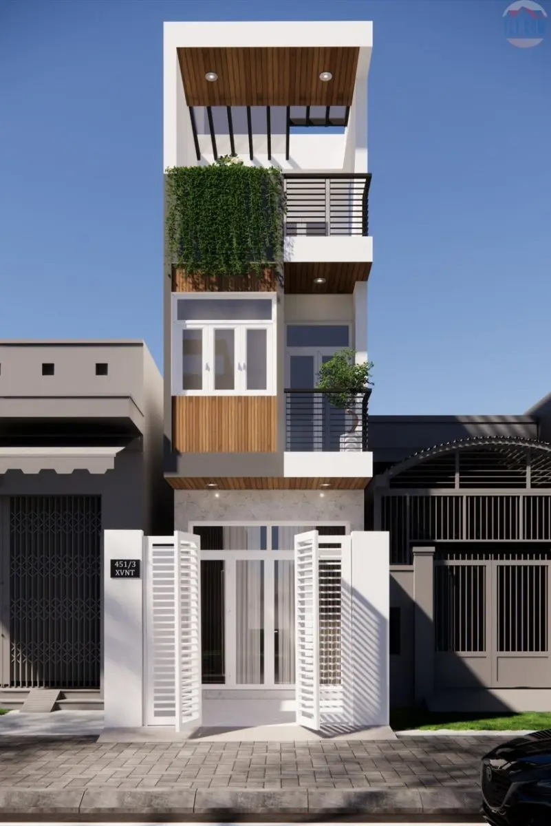 Phối cảnh 3D mặt tiền nhà phố 3 tầng Quận Bình Thạnh - Xây Dựng Kim Anh