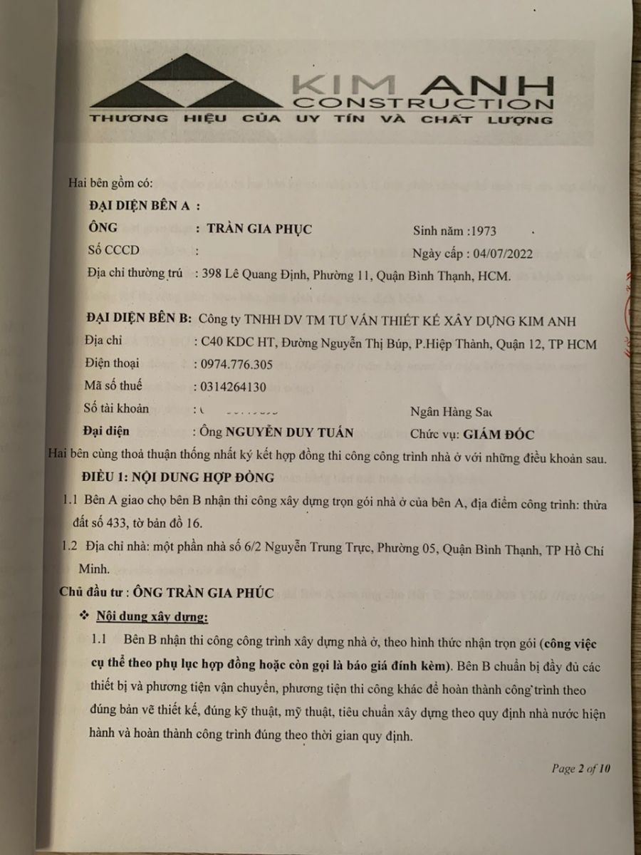 Xây nhà trọn gói Quận Binh Thạnh - Xây Dựng Kim Anh